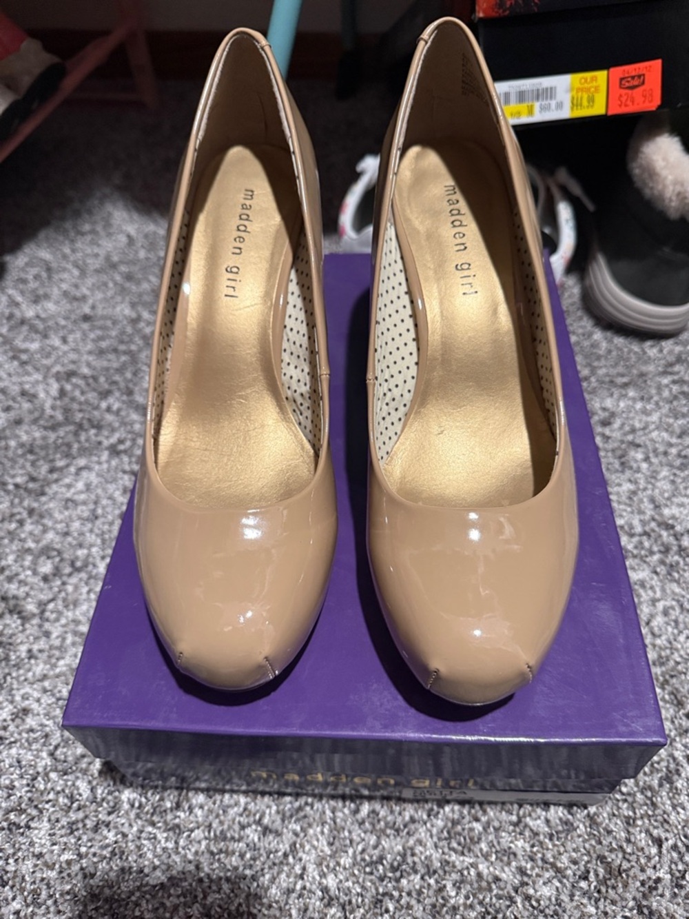 Madden Girl Nude Patent Round-Toe Heels